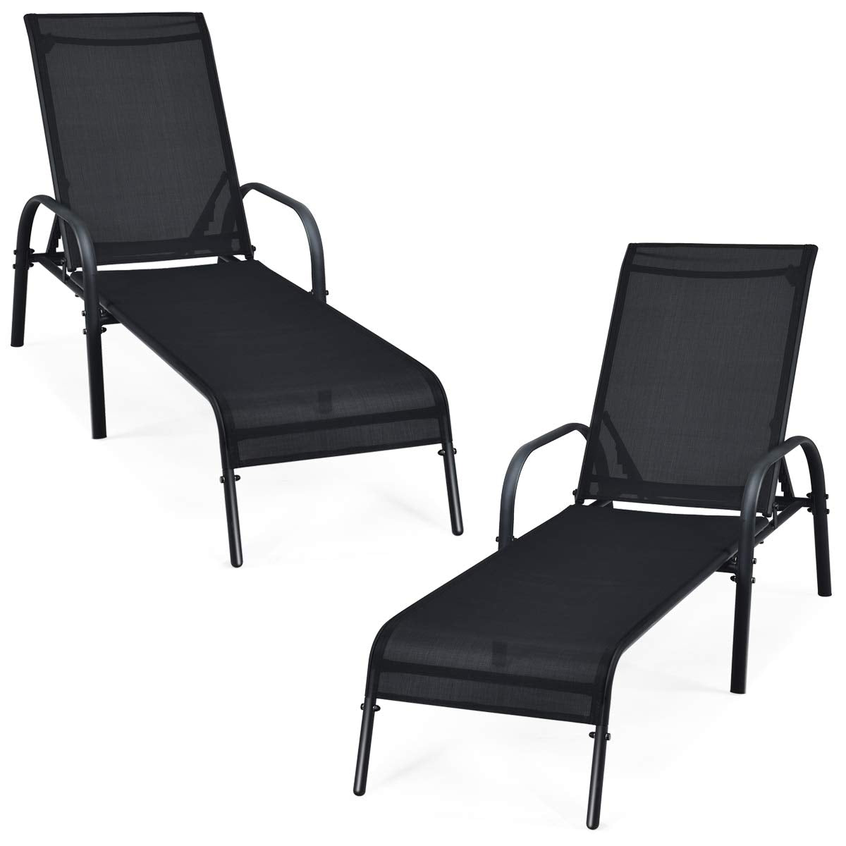 Chaise longue de patio Tangkula, lot de 2, dossier réglable, transat d'extérieur résistant aux intempéries